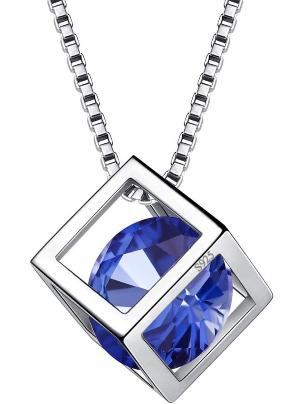 925 Sterling Silver Birthstone Necklace & Earring Set - Cross, Cube, Moon